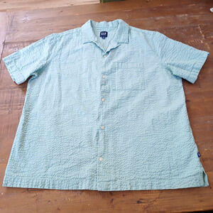 Gap Men’s Waffle Knit Short Sleeve Button Down Shirt Relaxed Fit XL Green